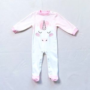 3/$25 Indigobaby Pink White Unicorn Footed Sleeper Snug Fit Snap Closure 6–12M